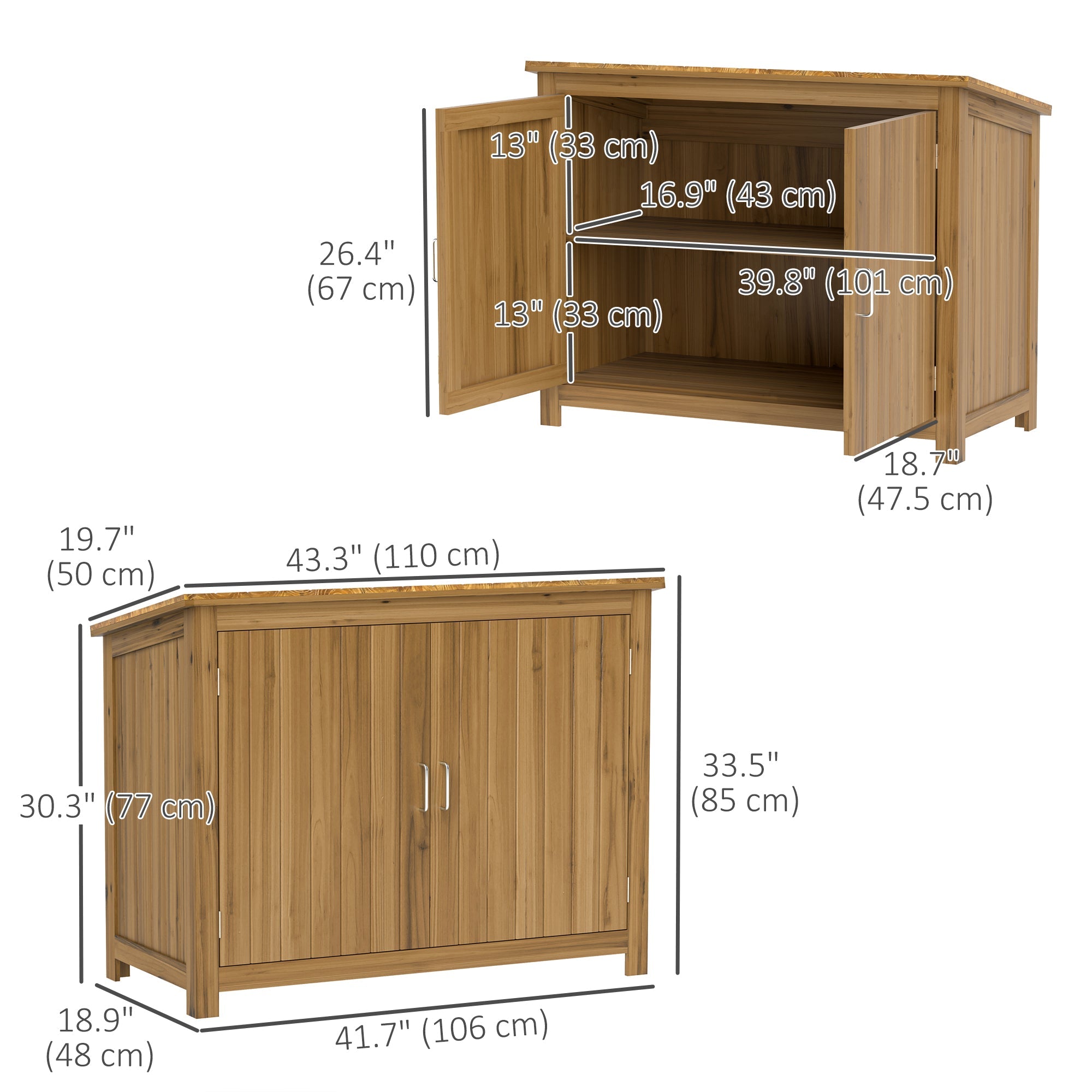 Outsunny Wooden Garden Shed, Compact Outdoor Storage Cabinet with 2 Shelves and 2 Doors for Patio, Deck, Lawn, 43" x 20" x 34" 
