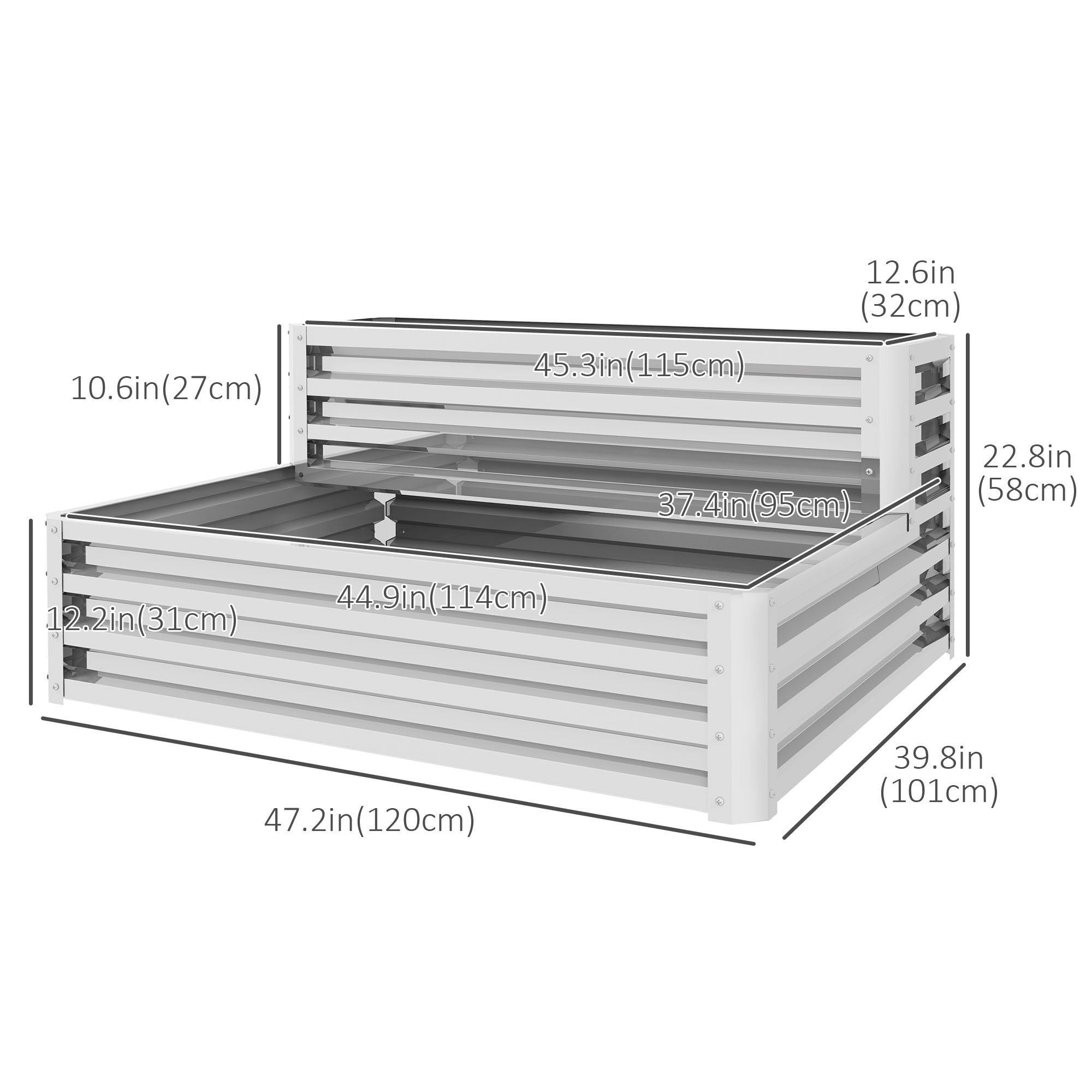 Outsunny Galvanized Steel 2-Tier Raised Garden Bed - Perfect for Vegetables, Flowers, Herbs, 47"x40"x23", Silver 