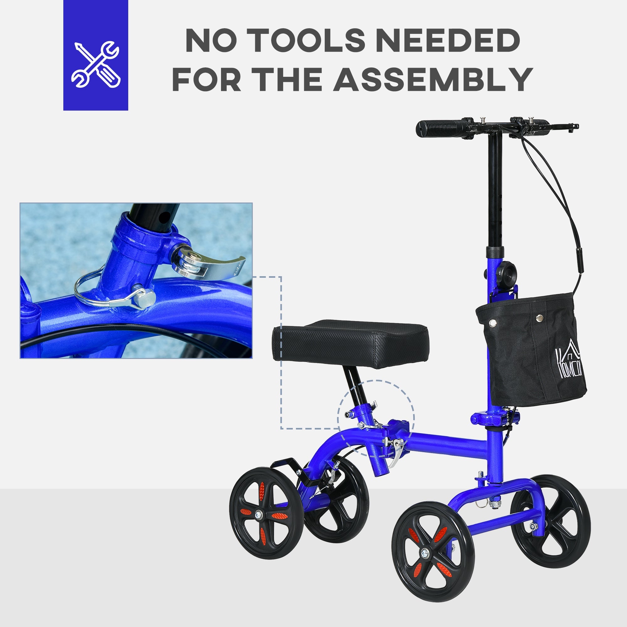 HOMCOM Steerable Knee Walker, Foldable Knee Scooter with Dual Braking System, Adjustable Height, Crutch Alternative, Blue 
