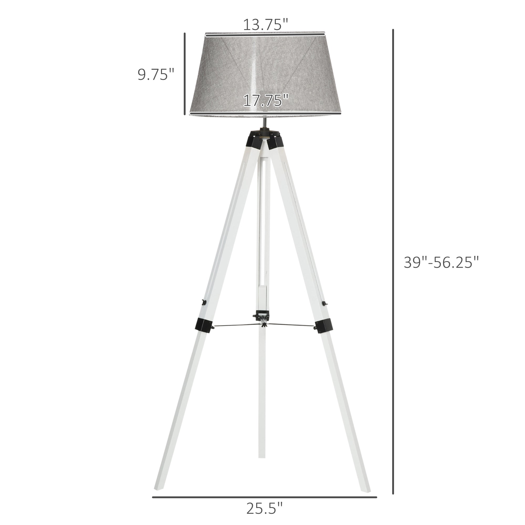 HOMCOM Illuminating Elegance: Adjustable Wooden Tripod Floor Lamp, Modern E26 Standing Light for Living Room, Bedroom, White & Grey 