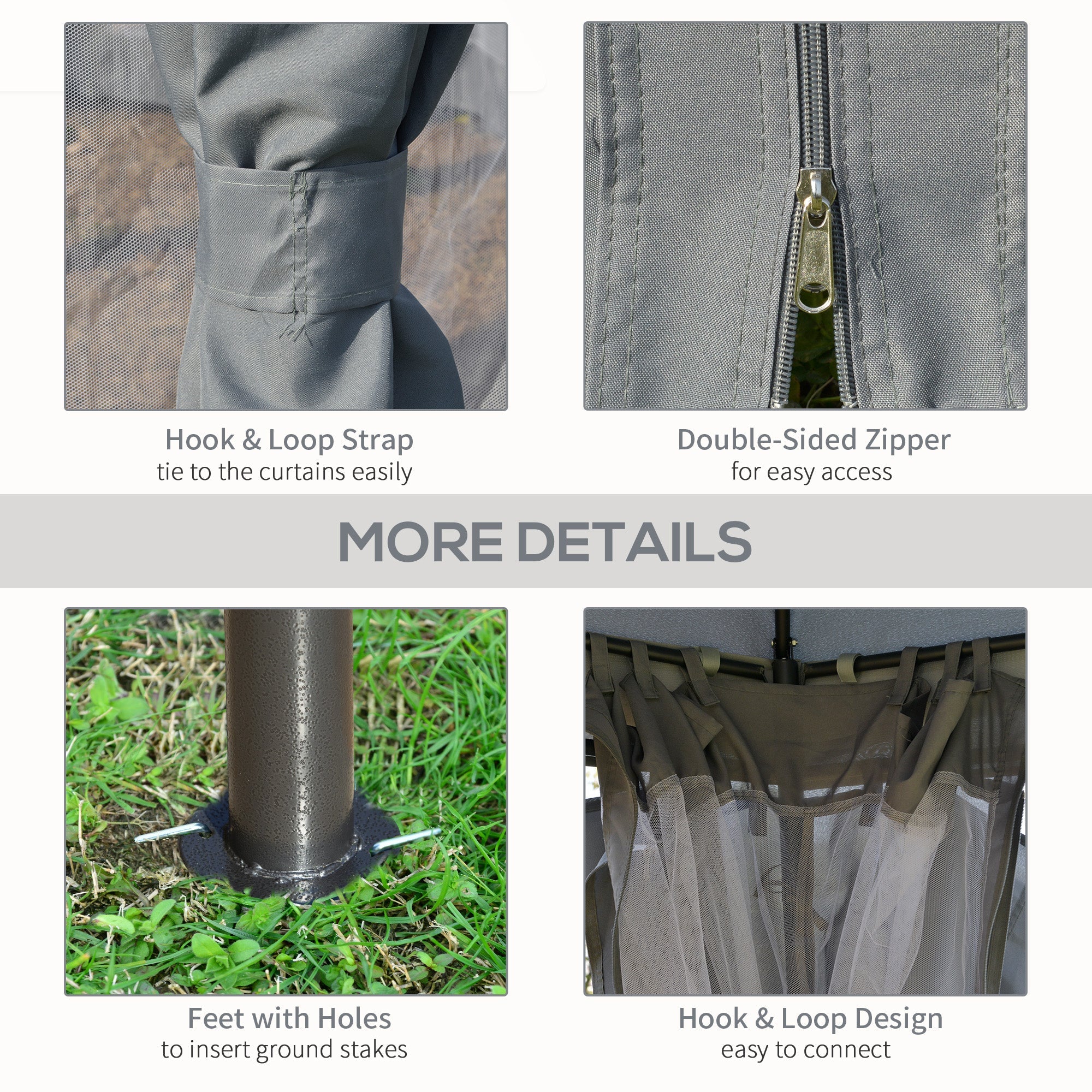 Outsunny 12'x12' Dome Outdoor Patio Gazebo Canopy with Netting Sidewalls Curtains Double Vented Roof Dark Grey 