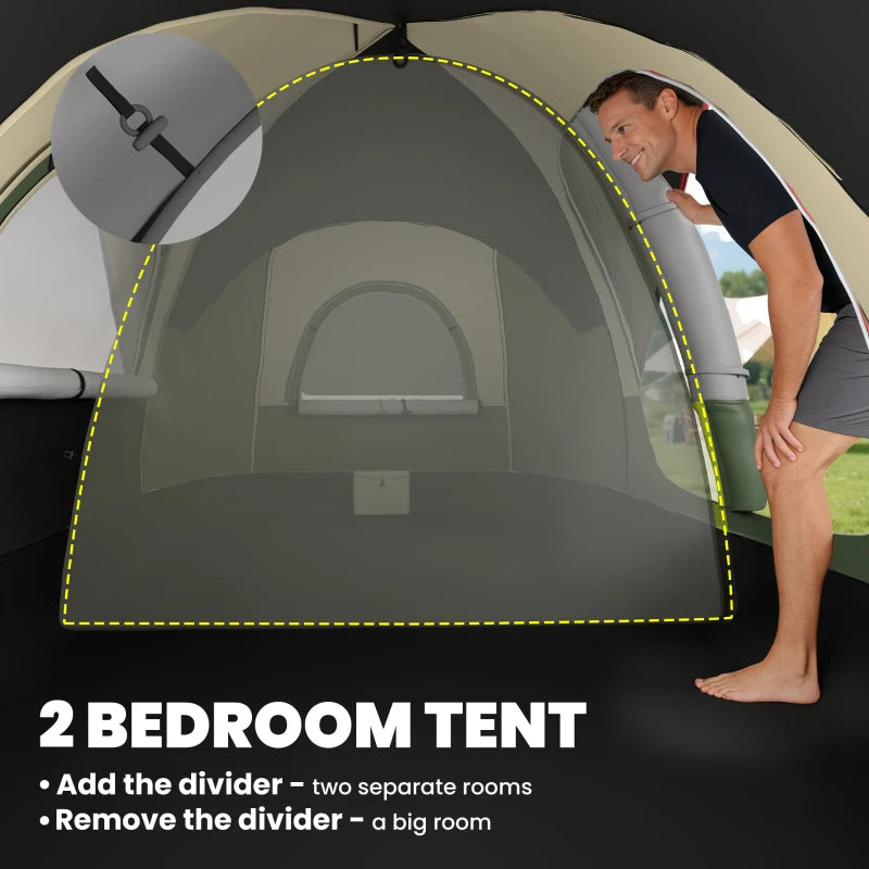 Camping Tent for 6-8 Man with 2000mm Waterproof Rainfly and Carry Bag for Fishing Hiking Festival, Dark Green