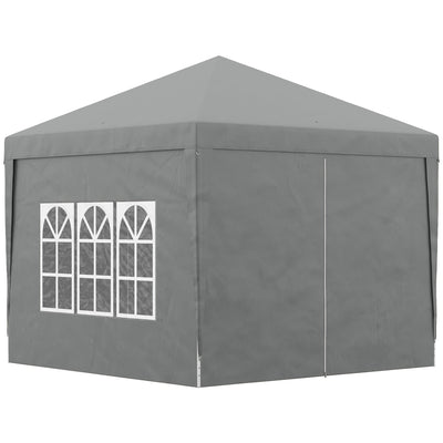 Outsunny 10'x10' Outdoor Pop Up Canopy Tent, UV Resistant Wedding Gazebo 3 Level Adjustable Heights, with Carrying Bag Light Grey 