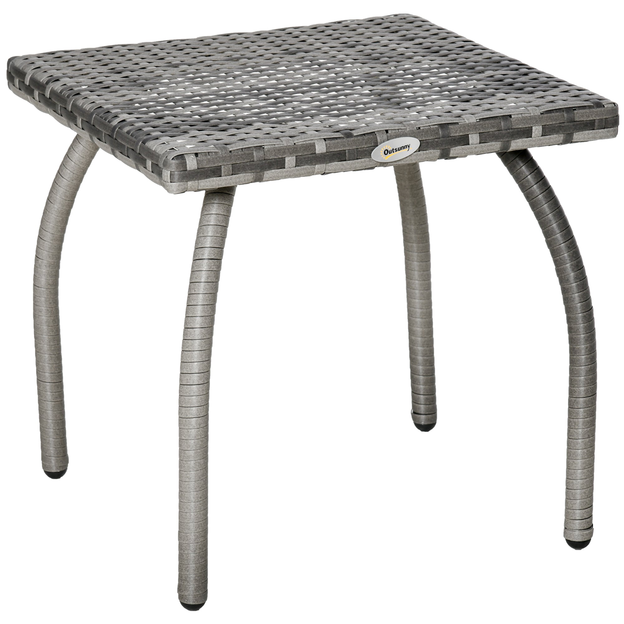 Outsunny Rattan Coffee Table 18" Outdoor Side Patio Wicker Furniture Square All-Weather PE Garden Balcony 