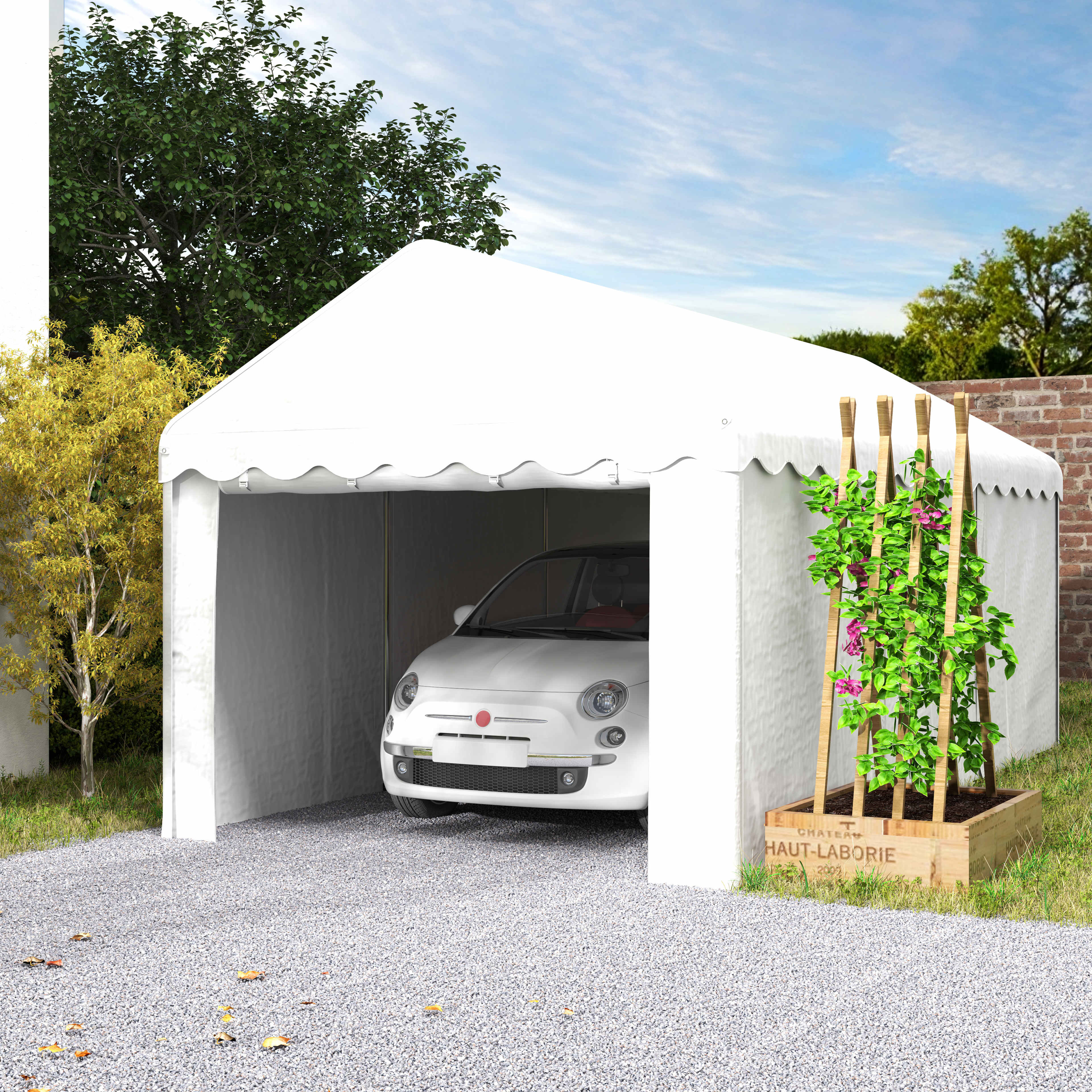 Outsunny 10 x 20ft Portable Garage Heavy Duty Carport with 2 Roll-up Doors and Removable Sidewalls for Car, Truck, Boat, White 