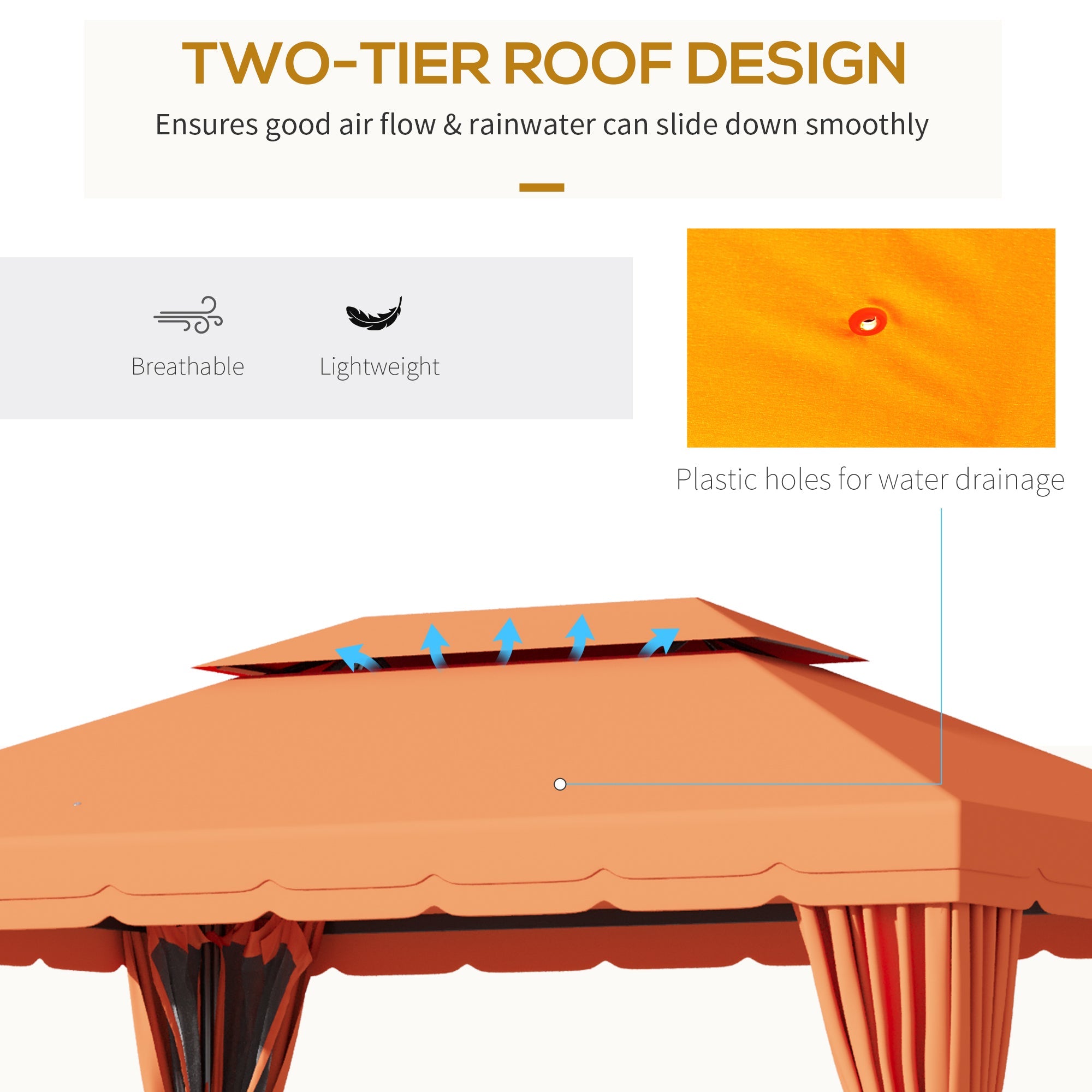 Outsunny 10'x13' Aluminum Frame Gazebo Canopy Garden Shelter Orange with Netting and Curtains 
