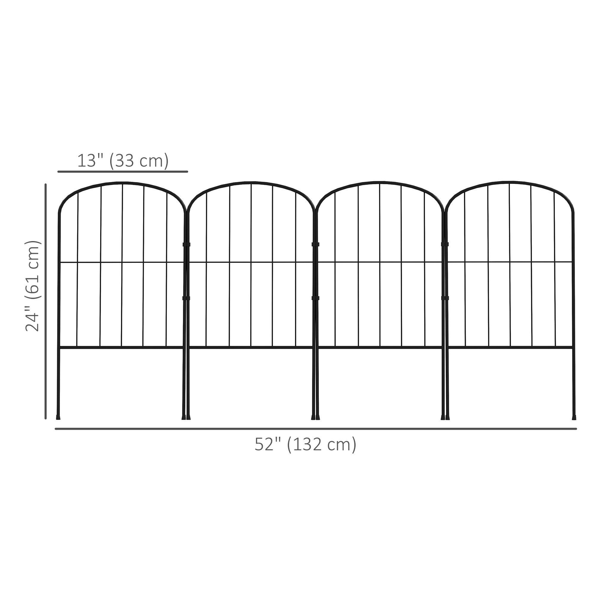 Outsunny 4 Pack Arched Black Metal Garden Fencing Border Decorative Fence Panels Flower Edging Animal Barrier 