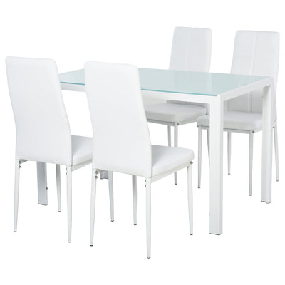 HOMCOM Dining Table Set for 4, 5-Piece Rectangular Glass Kitchen Table with Chairs with Metal Frame and Faux Leather Upholstery 