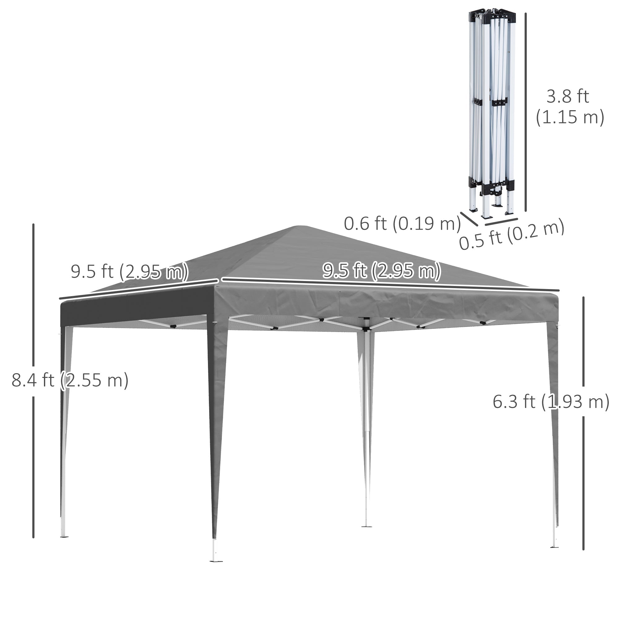 Outsunny 10 x 10ft Folding Pop Up Tent Outdoor Gazebo Canopy with Carrying Bag, Grey 