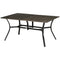 Steel Frame 59 Inch Outdoor Dining Table for Six with Parasol Hole, Wood Grain Tabletop, for Backyard, Garden, Brown