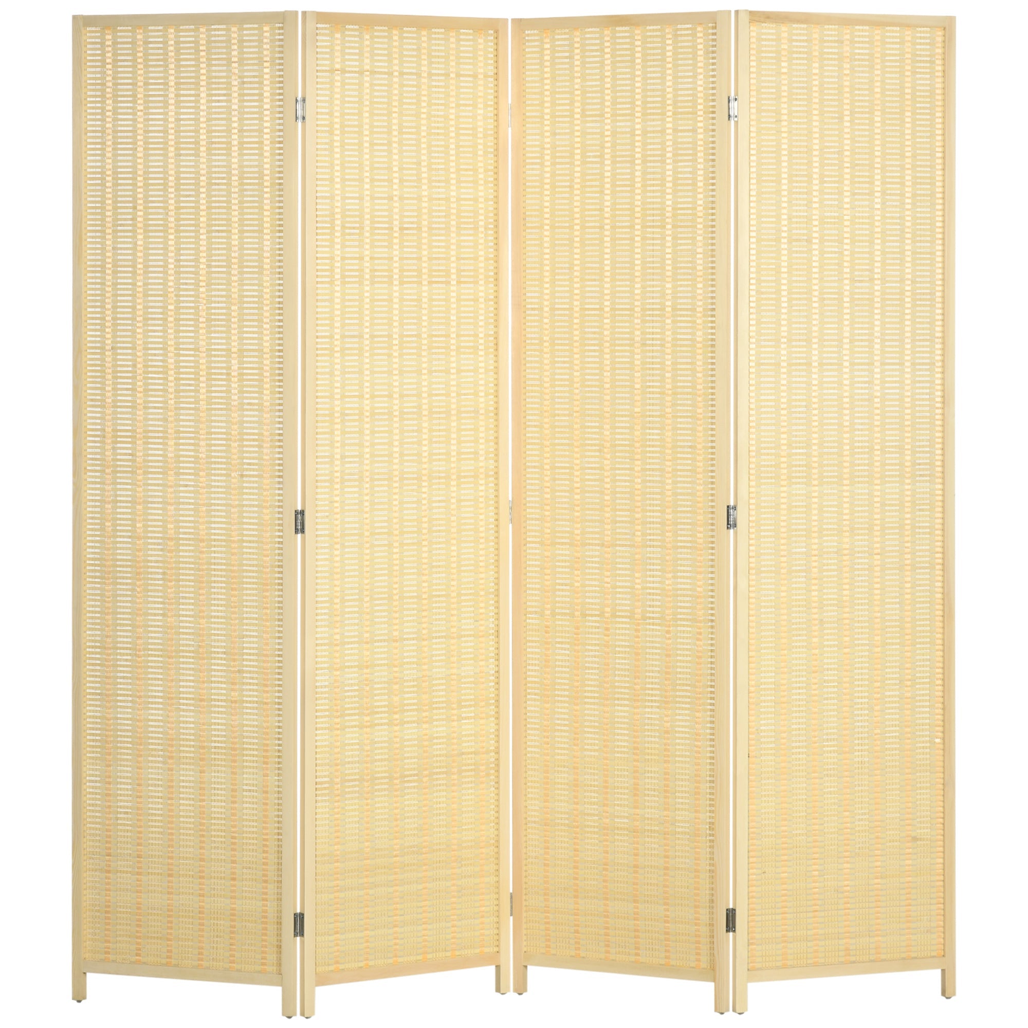 HOMCOM Woven Bamboo Room Divider: 4-Panel Folding Indoor Privacy Screens for Home Office, 71"x71"x0.6", Natural 
