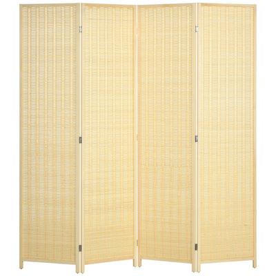 HOMCOM Woven Bamboo Room Divider: 4-Panel Folding Indoor Privacy Screens for Home Office, 71"x71"x0.6", Natural 