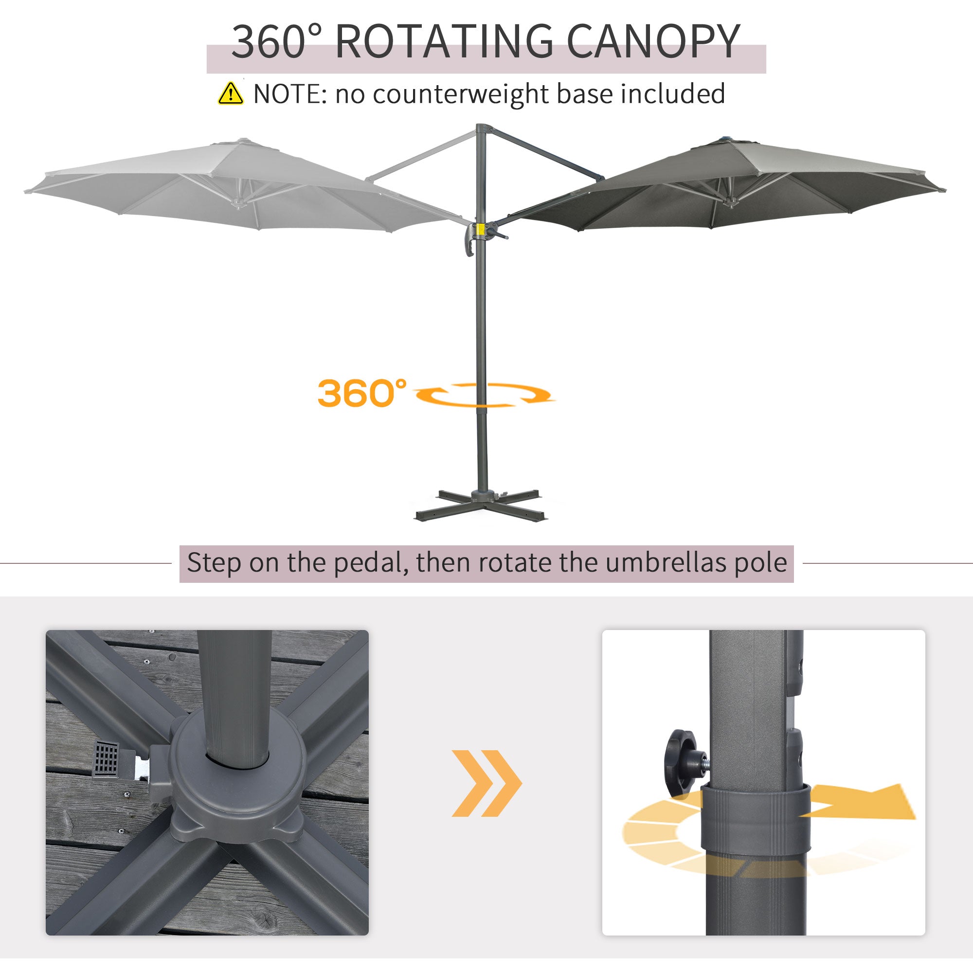 Outsunny Patio Offset Cantilever Umbrella: Φ9.6ft Aluminum Crank Parasol with 360° Rotation & Cross Base, Grey 
