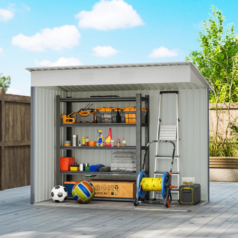 7' x 4' Outdoor Storage Shed, Metal Garden Shed with Lockable Sliding Doors and Vents, Grey