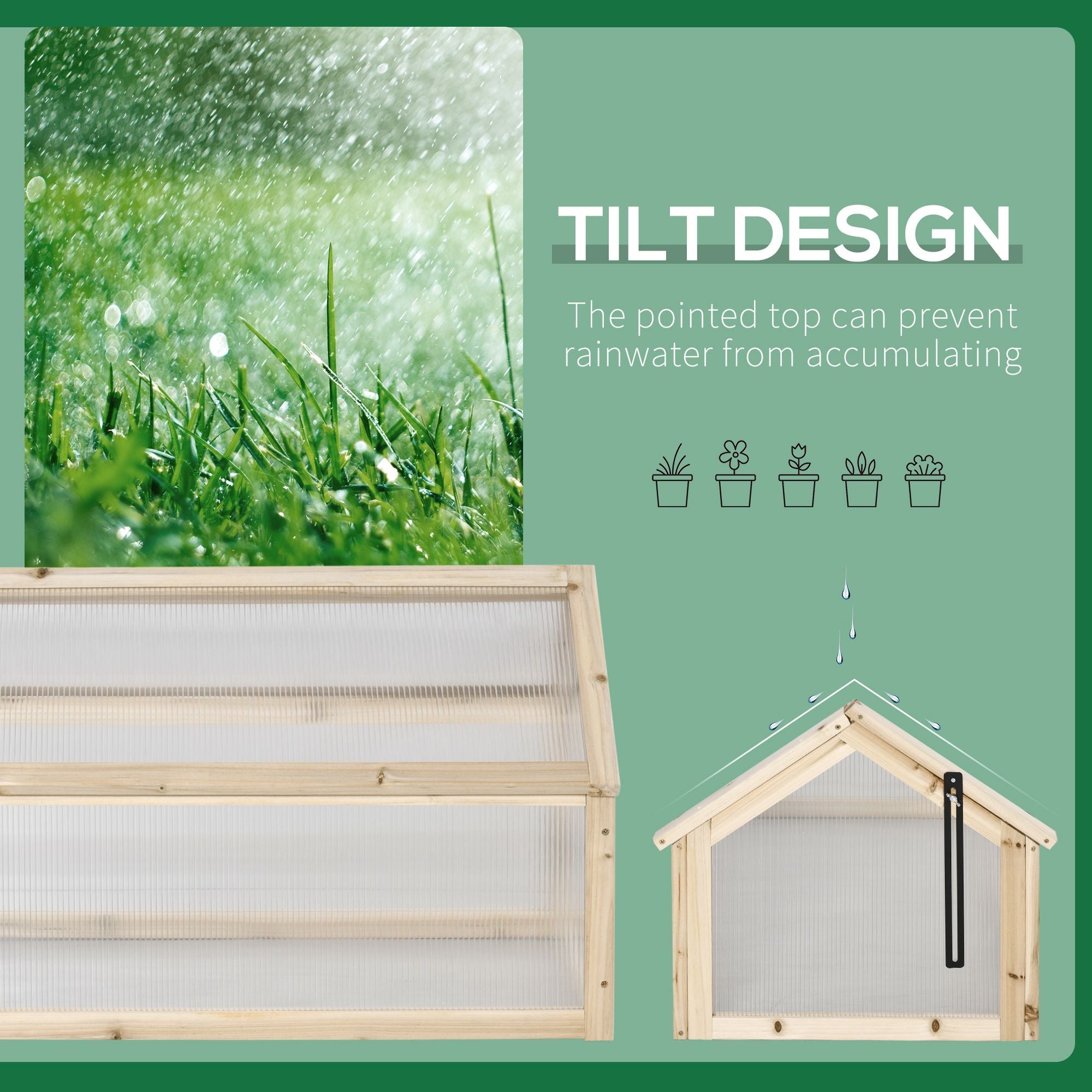 Outsunny Wooden Cold Frame Greenhouse Garden Portable Raised Planter with Openable Top for Indoor, Outdoor, Flowers, Vegetables, Plants, 35.5" x 20.5" x 19.5", Natural Wood 