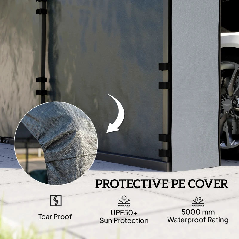 Carport Replacement Canopy Cover Sidewalls for 12' x 20' Carport, UPF50+ Waterproof Garage Car Shelter Tarp, Dark Grey