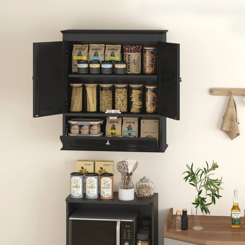 Medicine Cabinet with Adjustable Shelf, Bathroom Wall Cabinet Bathroom Cabinet with Recessed Panels, Black