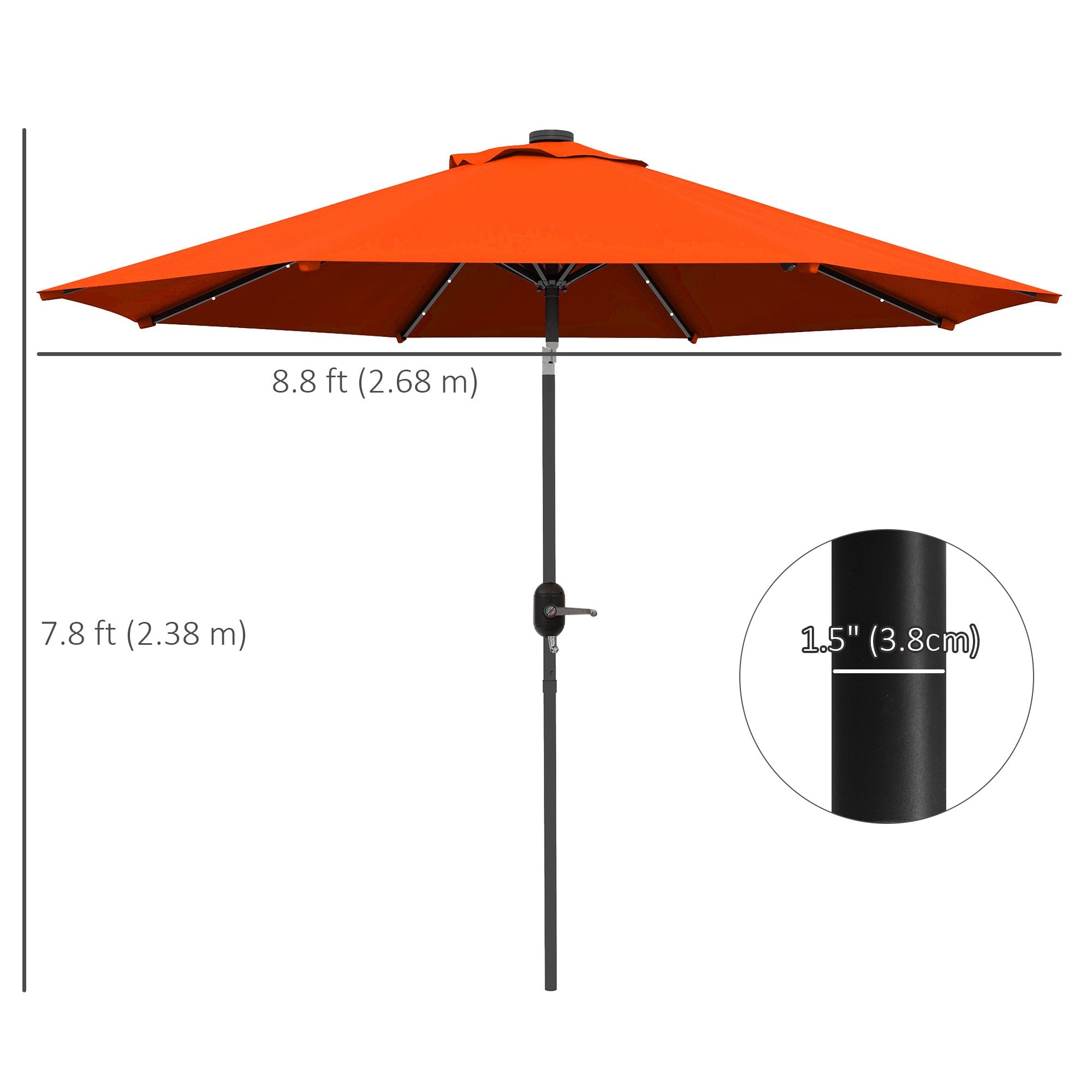 Outsunny 9ft Solar Patio Umbrella Outdoor Sunshade 24 LED Lights Tilt Canopy Orange 