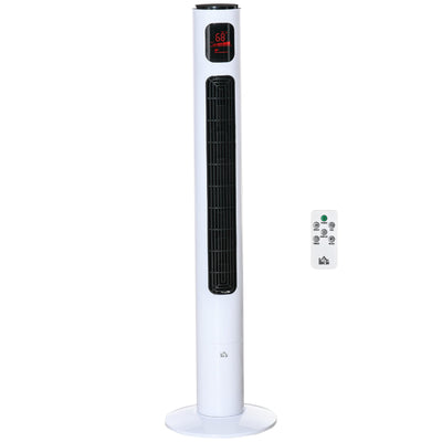 HOMCOM Oscillating Tower Fan Standup Cooling 3 Speed 12h Timer LED Remote White for Efficient Air Circulation 