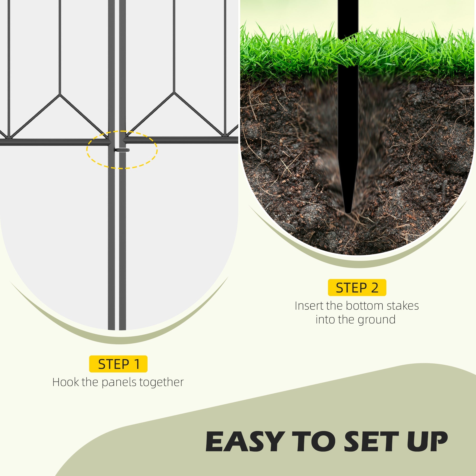 Outsunny 5-Piece Metal Garden Fence: 120" Adjustable Flower Bed Border with Stakes, Black 