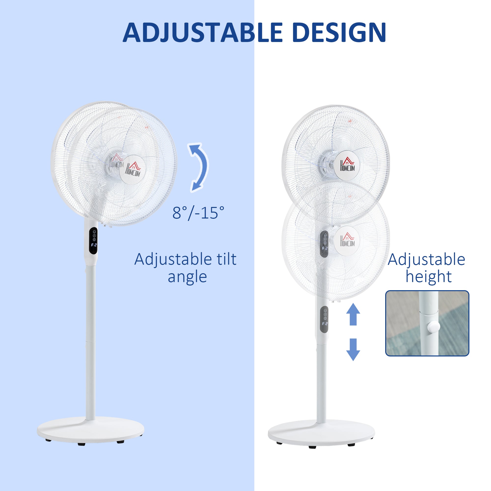 HOMCOM Oscillating Standup Fan with Remote LED Display Cooling Device for Home Office White 