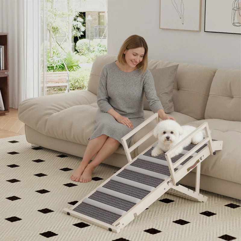 Dog Ramp, Folding Pet Ramp, 4 Adjustable Height from 15" to 19", Pet Stairs with Side Rails for Small to Large Dogs