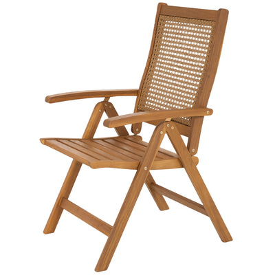Outsunny Outdoor Folding Chair with Adjustable Back, Wood Foldable Camping Chair with Slatted Seat, Armrest, Teak 