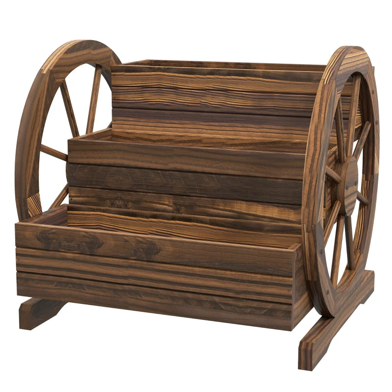 Wooden Wagon Planter Box, 3-Tier Raised Garden Bed, for Vegetables Flowers Herbs, 24" x 24" x 22", Carbonized