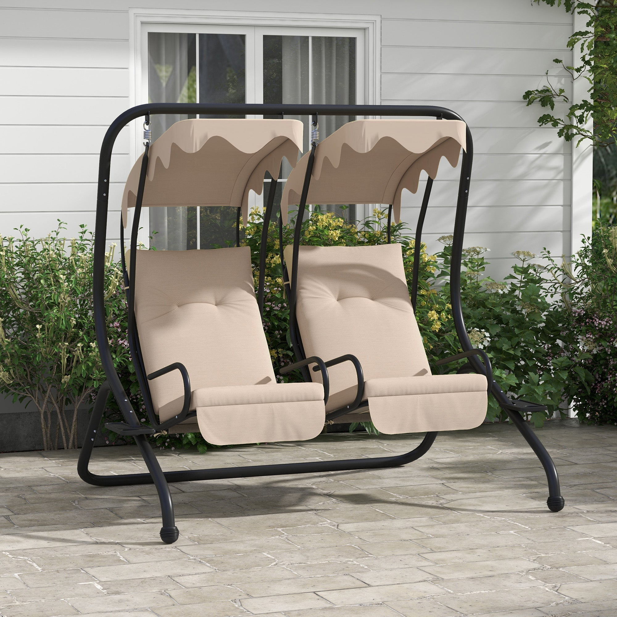 Outsunny 2-Seater Outdoor Porch Swing with Canopy, Patio Swing Chair for Garden, Poolside, Backyard, Beige 