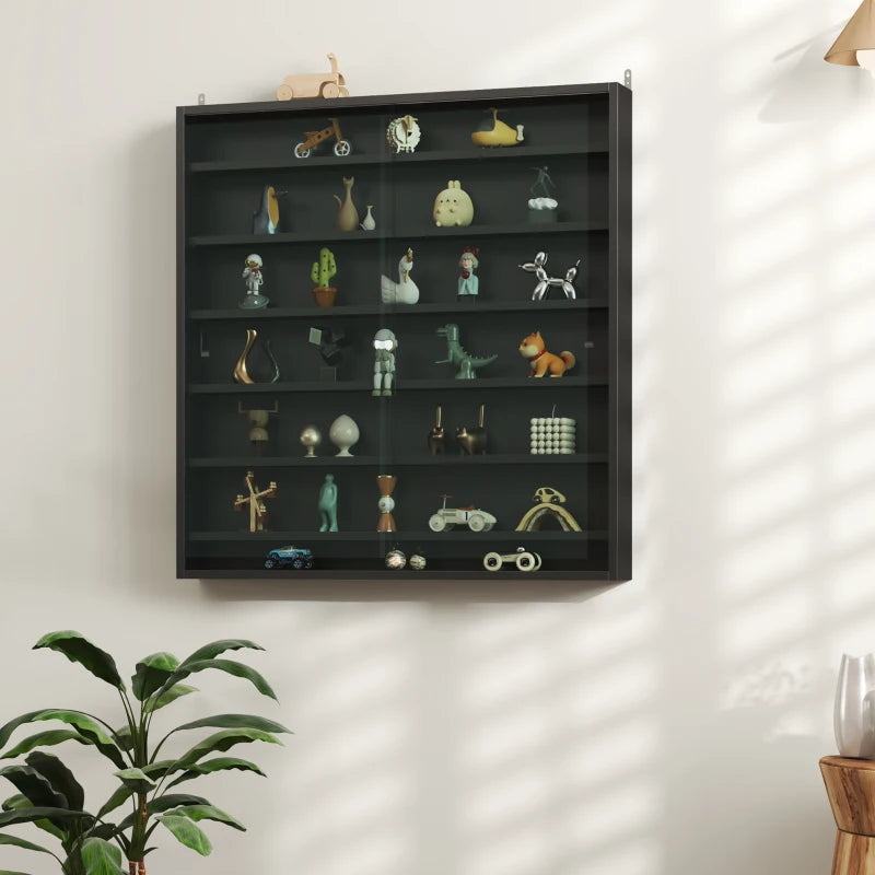 7-Tier Display Cabinet, Shot Glass Display Case, Glass Curio Cabinet with 2 Glass Doors and 6 Adjustable Shelves, Black