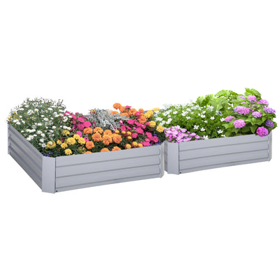 Outsunny 39'' x 39'' x 12'' Set of 2 Raised Garden Bed, Elevated Planter Box with Galvanized Steel Frame for Growing Flowers, Gray 