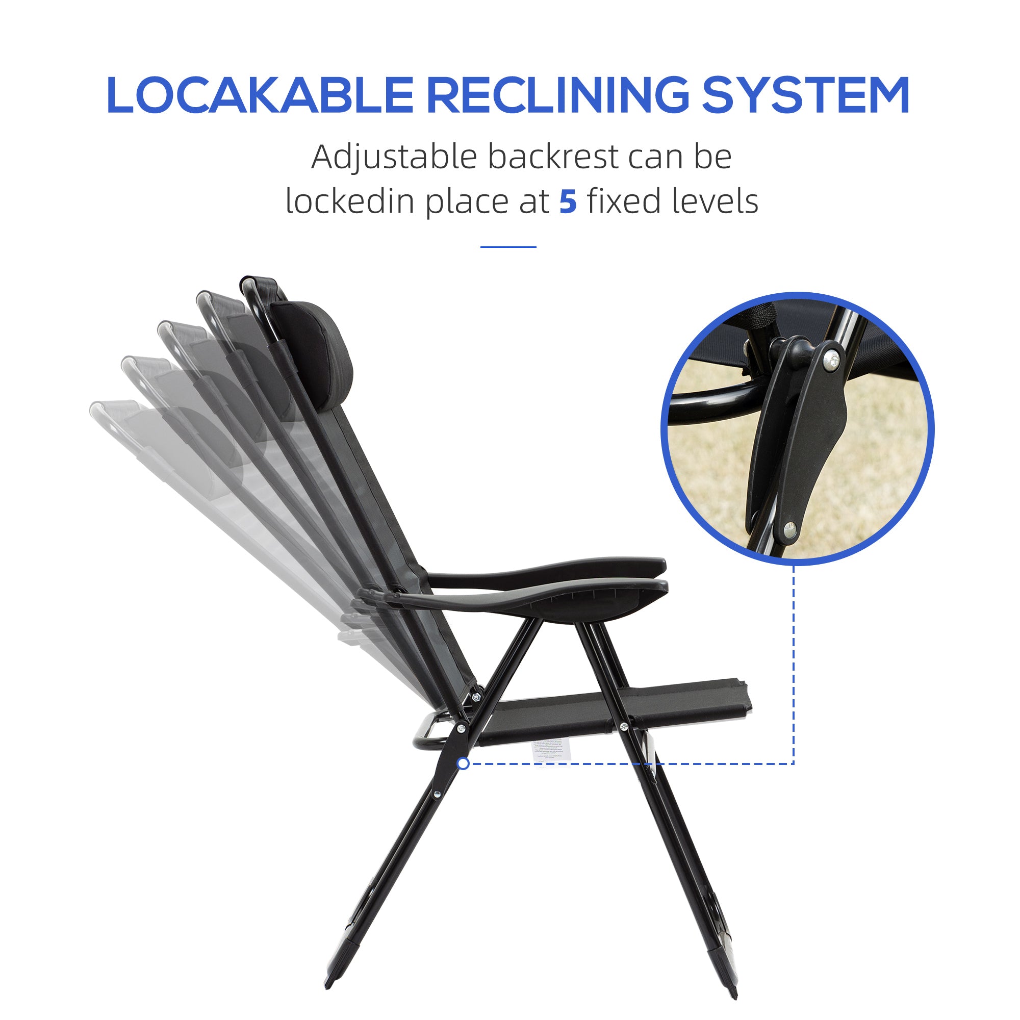 Outsunny Set of 4 Portable Folding Recliner Outdoor Patio Chaise Lounge Chair with Adjustable Backrest, Black 