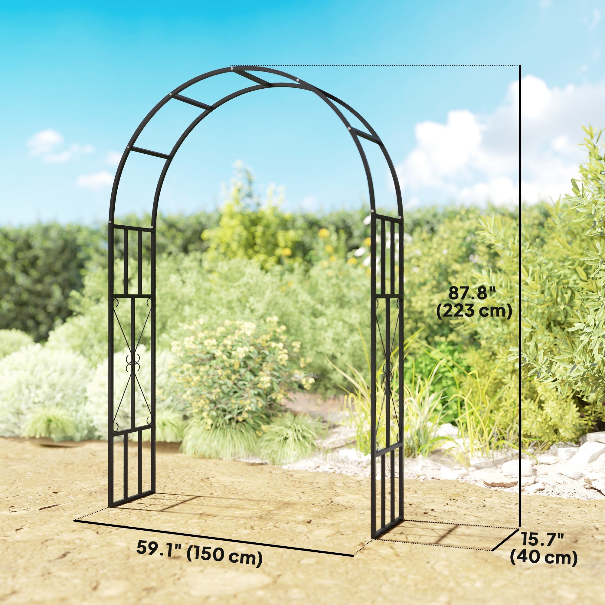 Outsunny 7.3ft Steel Garden Arch Trellis, Garden Arbor Trellis for Climbing Plants Roses Wisteria Vines, Flower Arch Wedding Arch Stand for Bridal Party Ceremony Decoration, Black 
