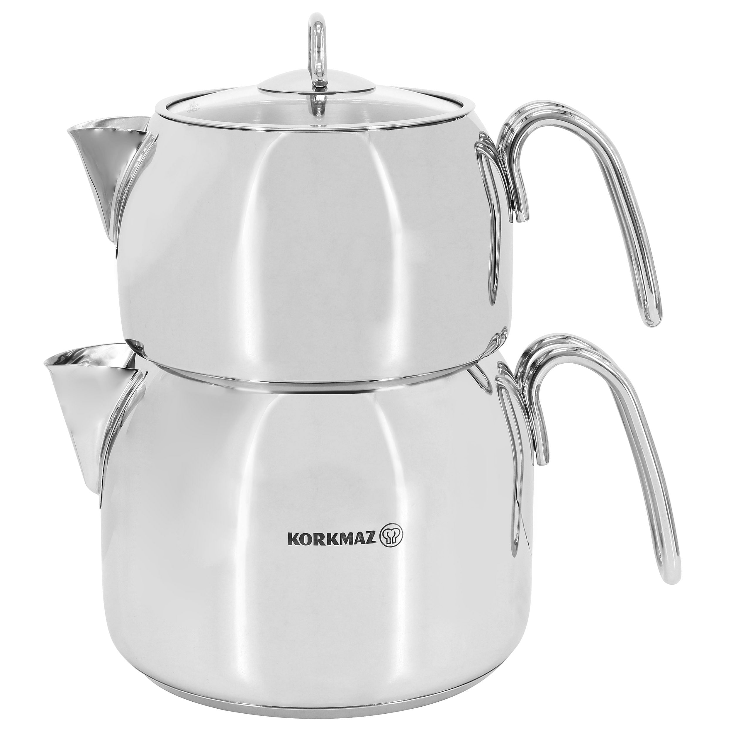 Korkmaz Perla Maxi Stainless Steel 1.2 Liter Tea Pot and 2 Liter Kettle Set - Free Shipping 