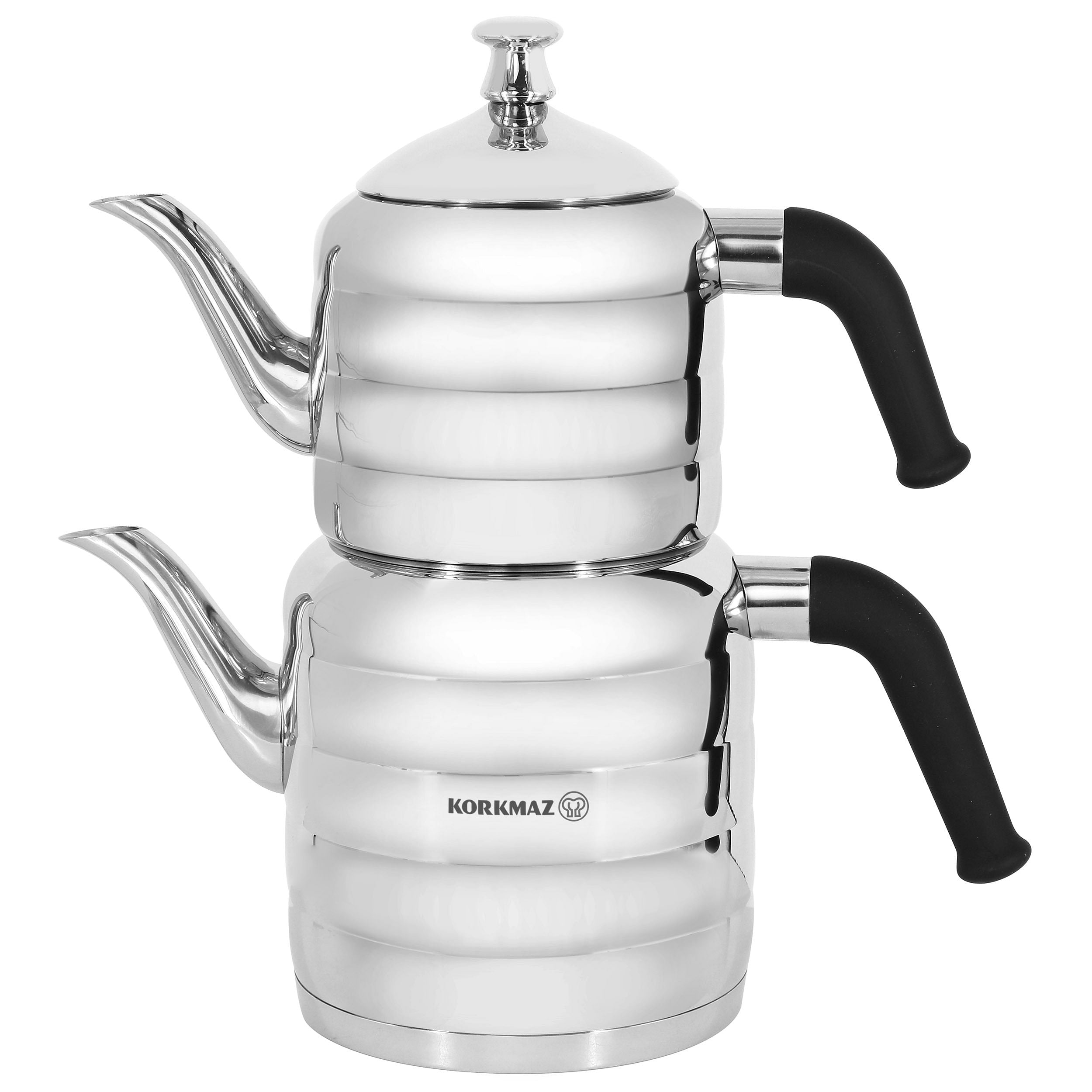Korkmaz Mina Maxi Stainless Steel 1.1 Liter Tea Pot and 2.0 Liter Kettle Set - Free Shipping 