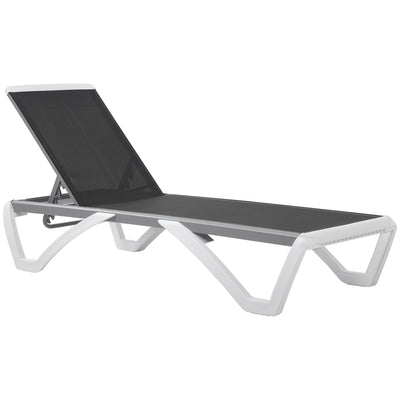 Outsunny Outdoor Chaise Lounge Chair Portable with Adjustable Back Wheels Breathable Mesh Fabric Black 