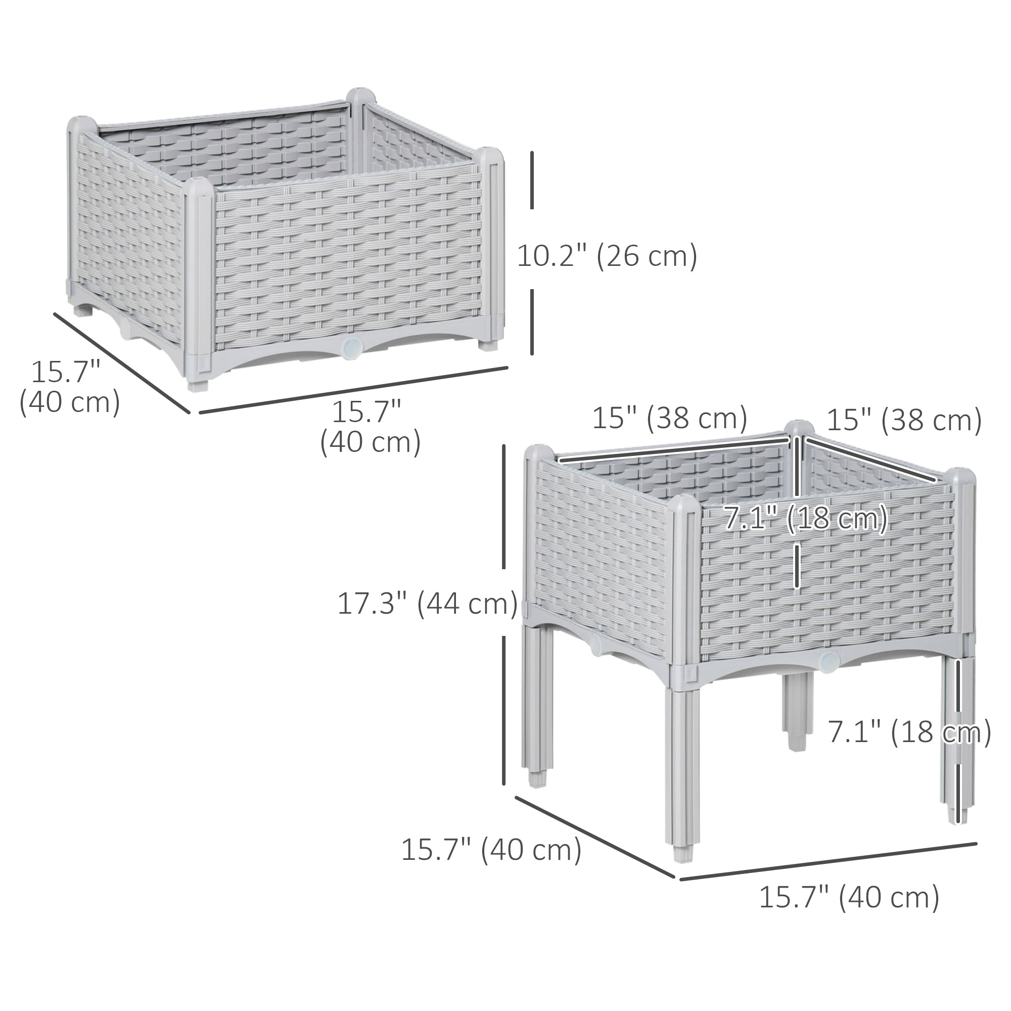 Outsunny 2 Piece Raised Garden Bed PP Raised Flower Bed Vegetable Herb Grow Box Stand Light Grey 