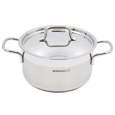 Korkmaz Alfa 2 Piece 4 Liter Stainless Steel Casserole Dish with Lid - Free Shipping 