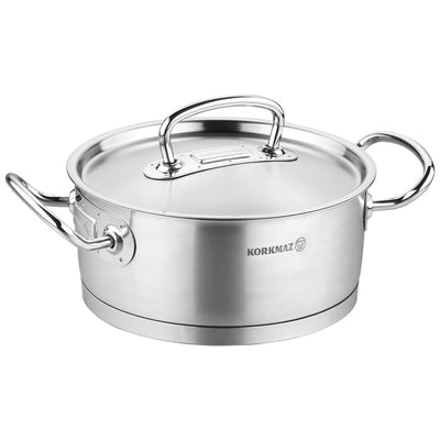 Korkmaz Proline Professional Series 2.8 Liter Stainless Steel Low Casserole with Lid in Silver - Free Shipping 
