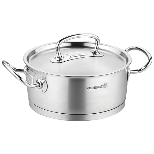 Korkmaz Proline Professional Series 2.8 Liter Stainless Steel Low Casserole with Lid in Silver - Free Shipping