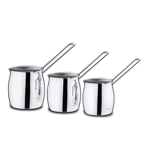 Korkmaz Tombik 3 Piece Stainless Steel Turkish Coffee Pot Set in Silver - Free Shipping 