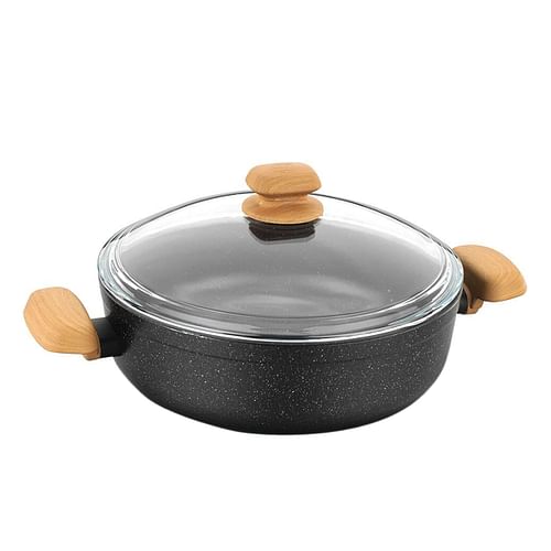 Korkmaz Montana 2 Piece 3.5 Liter Aluminum Nonstick Low Casserole Dish with Lid and Faux Wood Handles - Free Shipping