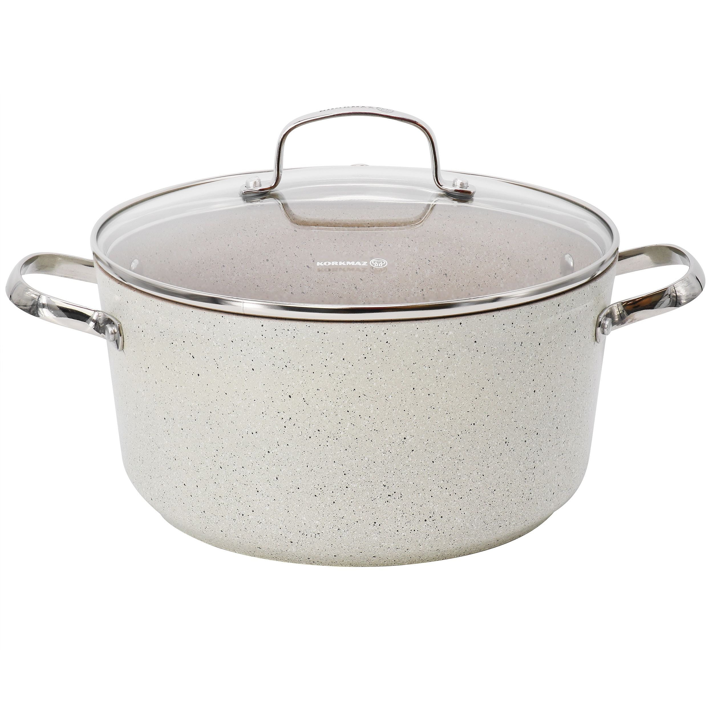 Korkmaz Granita 8 Liter Aluminum Nonstick Casserole with Lid in Tan - Free Shipping