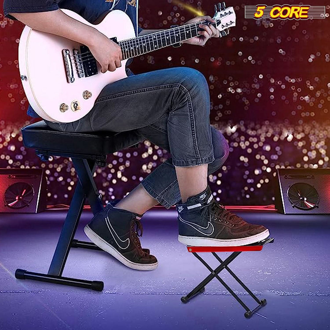 5Core Guitar Foot Stool – Height Adjustable Folding Leg Rest for Classical Guitarists