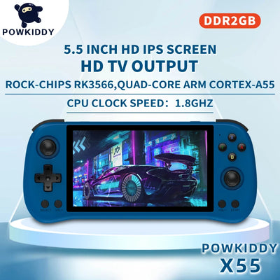 POWKIDDY X55 Handheld Game Console - 5.5 Inch 1280x720 IPS Screen, RK3566, Open-Source Retro Console 