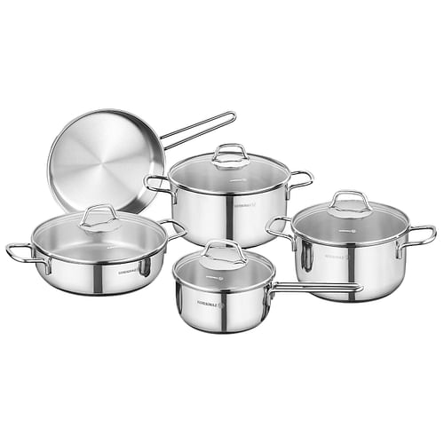 Korkmaz Perla 9 Piece Stainless Steel Cookware Set in Silver - Free Shipping