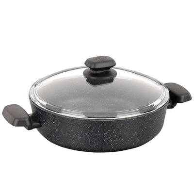 Korkmaz Ornella Non Stick 9.5 Inch 2.5 Liter Low Casserole with Lid in Black - Free Shipping 