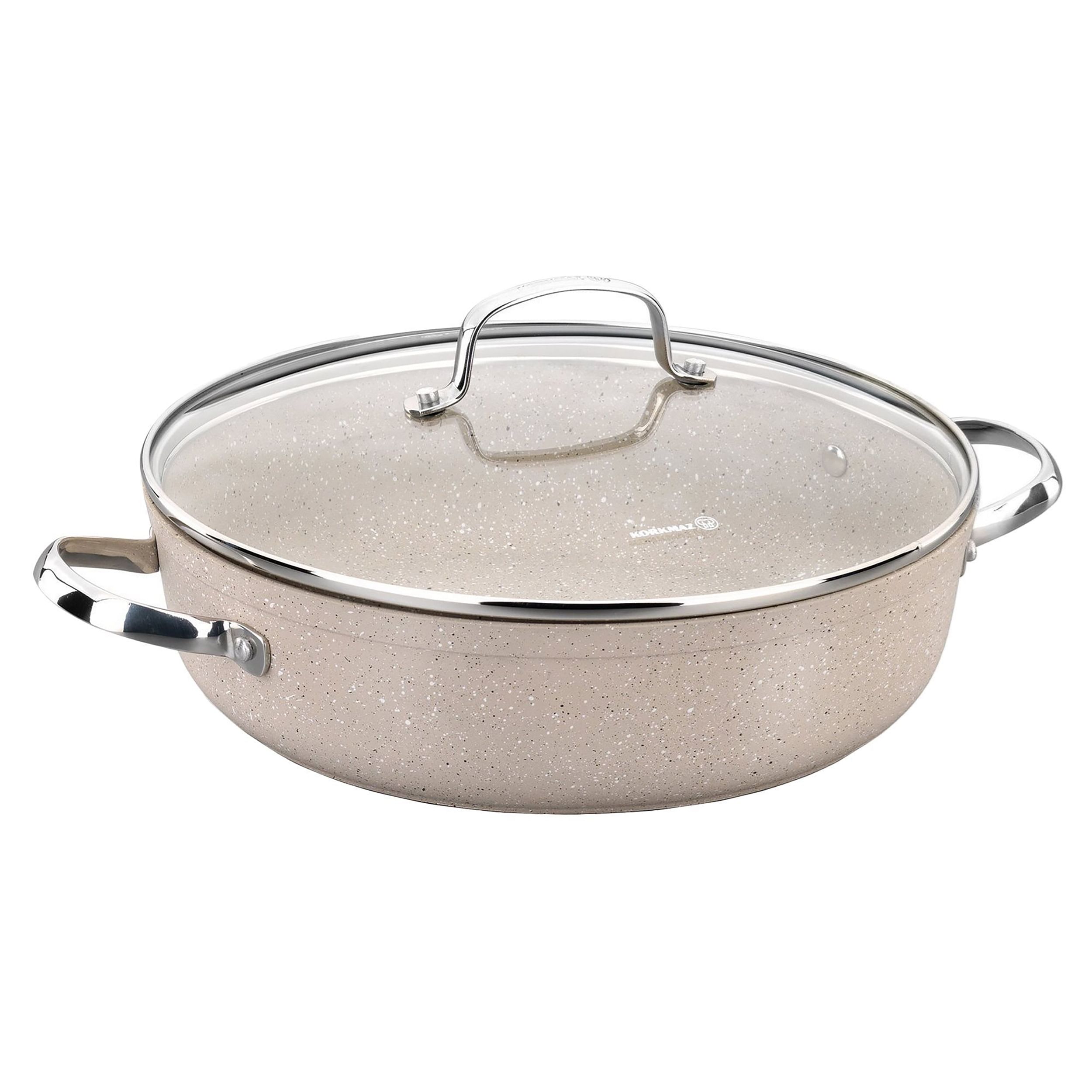 Korkmaz Granita 2.5 Liter Aluminum Nonstick Low Casserole with Lid in Tan - Free Shipping 