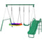 Qaba Metal Swing Set with Slide, Saucer Swing Seat, Heavy Duty A-Frame Stand and Adjustable Rope for Backyard, Dark Green