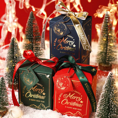 20 Pcs/Lot Christmas Eve Packaging Gift Color Box Exquisite Hot Stamping Light Luxury Ribbon Bow Christmas Card Paper Gift Box 